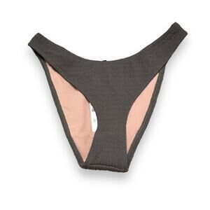 J. Crew Textured Curved-Waist Cheeky Bikini Swim Bottom in Olive Green Sz M‎ NEW